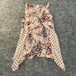 Vanessa Virginia Sheer Handkerchief Tank Top Blouse Pink Floral Polka Dot WWW